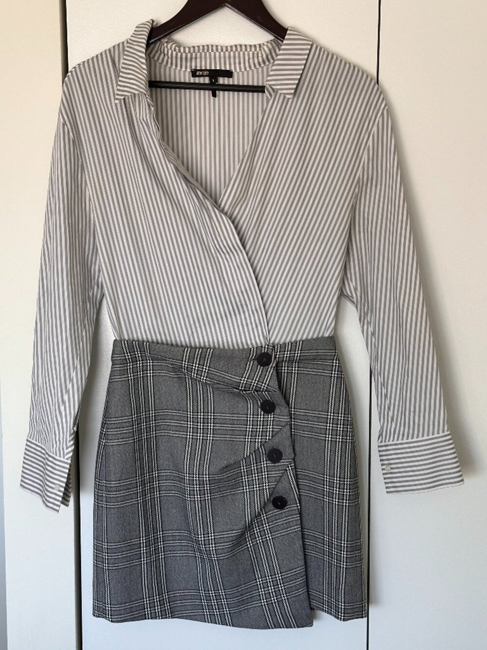 Maje White/Grey Stripe Shirt Dress - Size 1 (US Size 2)